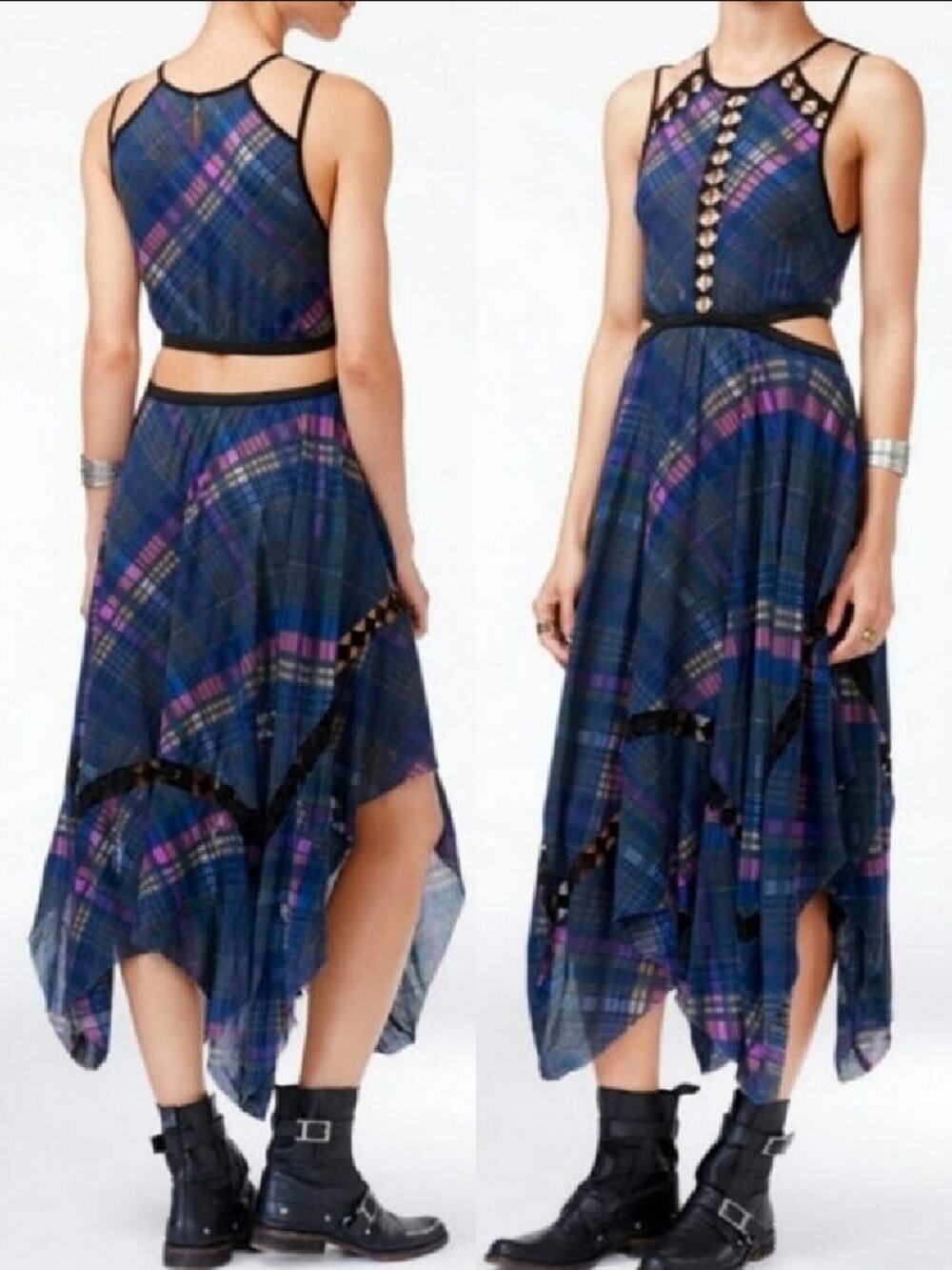 Free People FP ONE XS Asymmetrical Plaid Dress